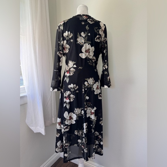 Siren Lily Black Floral Print Tie-Front Layered Long Sleeve Dress - Picture 6 of 8